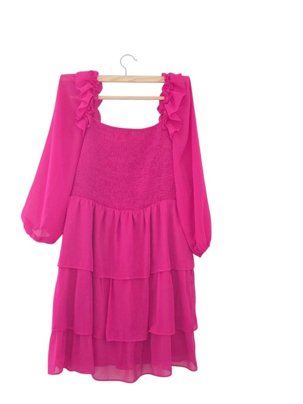 Hot Pink Smocked Ruffle Mini Dress | Romantic Cottagecore Style - Picture 3 of 11